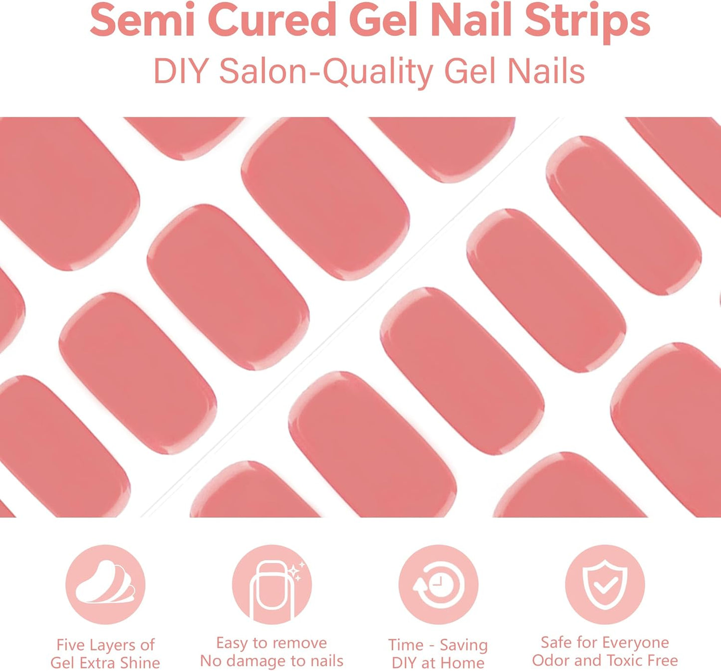 Semi Cured Gel Nail Strips-Salon Quality Semi Gel Press On Nails - School Policy Stickers,Glossy Fake Nails Kit, Easy DIY at Home, Works with Any UV/LED Lamps(Cream Glow)