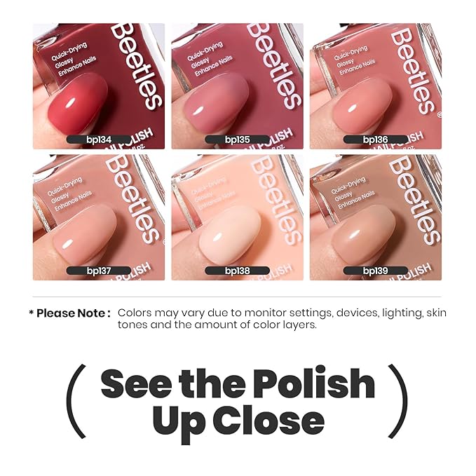 Beetles Jelly Nail Polish Set P186,6 Colors Burgundy Pink Nude Quick Dry Nail Polish Fingernail Fast Drying & Long Lasting Nail Strengthener Polish for Christmas