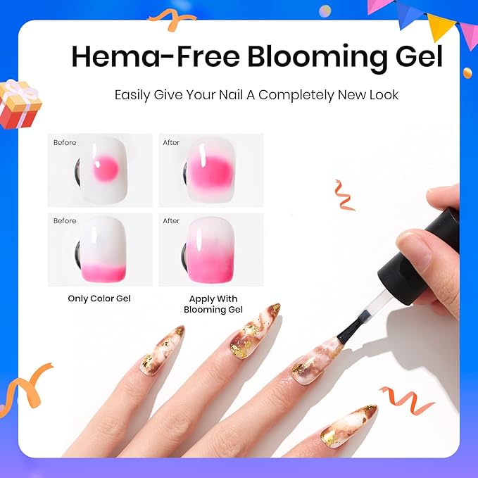 Beetles Blooming Gel - Hema Free Clear Blossom Blooming Gel Polish for Spreading Effect DIY Watercolor Floral Print Soak off U V LED Lamp Cure Nail Diy Manicure Art Design Gift