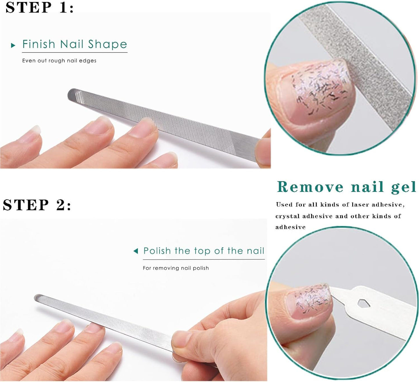 Diamond Dust Nail File - Stainless Steel Nail Dresser Nail Buffering Files - 2PC 6inch