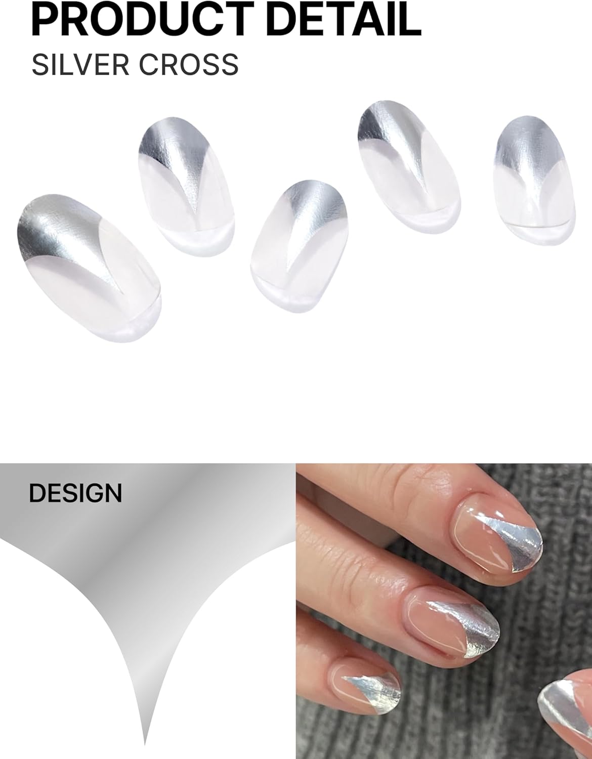 UUUUUU Semi Cured Gel Nail Strips | Salon-Quality | UV Free Gel Nail Wraps for Women | Easy Peel&Stick | Long-Lasting up to 14 Days | 28 Strips Set+File & Wipes | Gift-Ready(UGN123 Silver Cross)