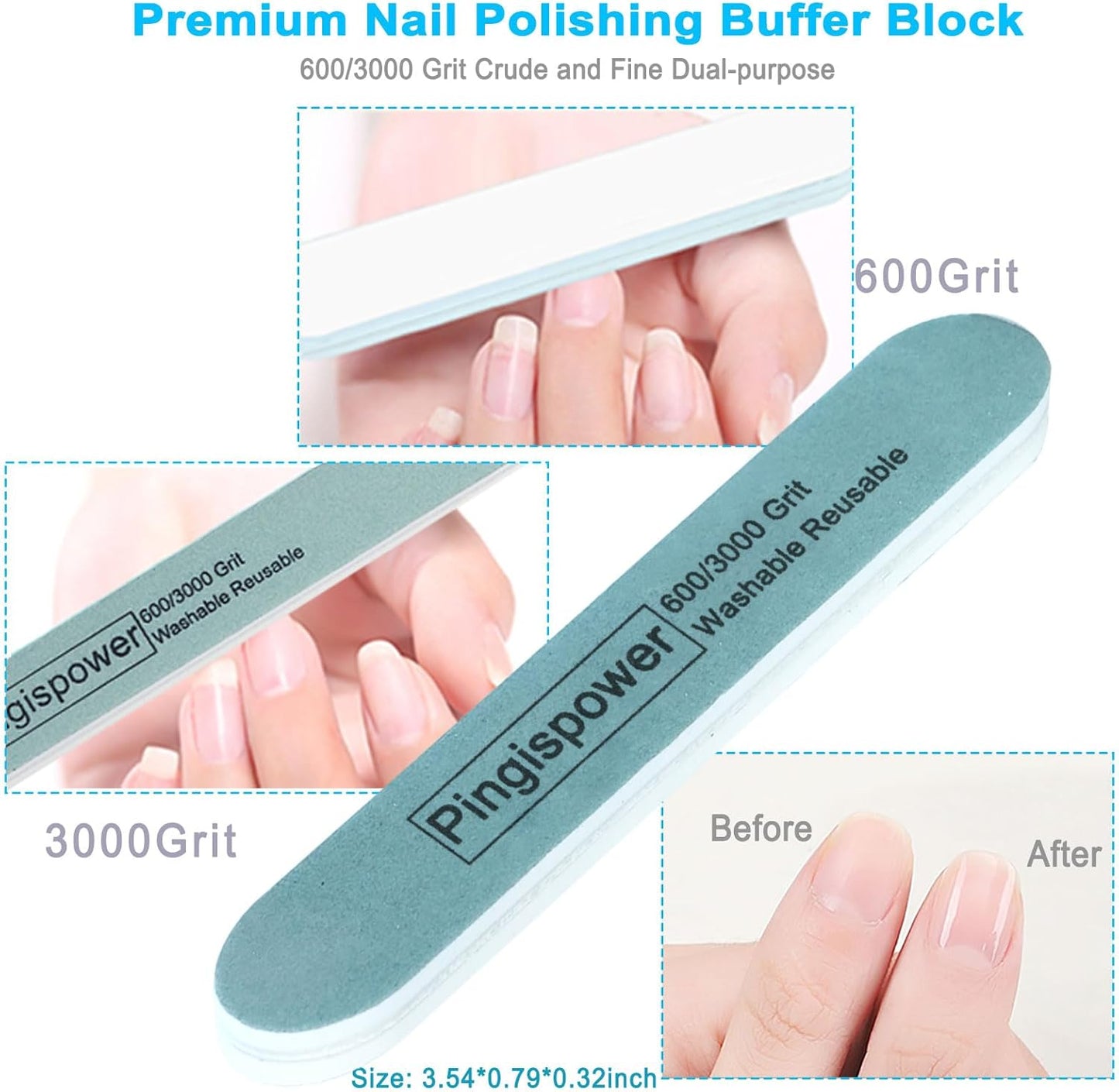 Nail File and Buffer, 17PCS Professional Manicure Kit with Metal Nail Files, Emery Boards and Buffers Block, 100/180 & 600/3000 Grit for Natural, Acrylic, Gel Nails for Home and Salon