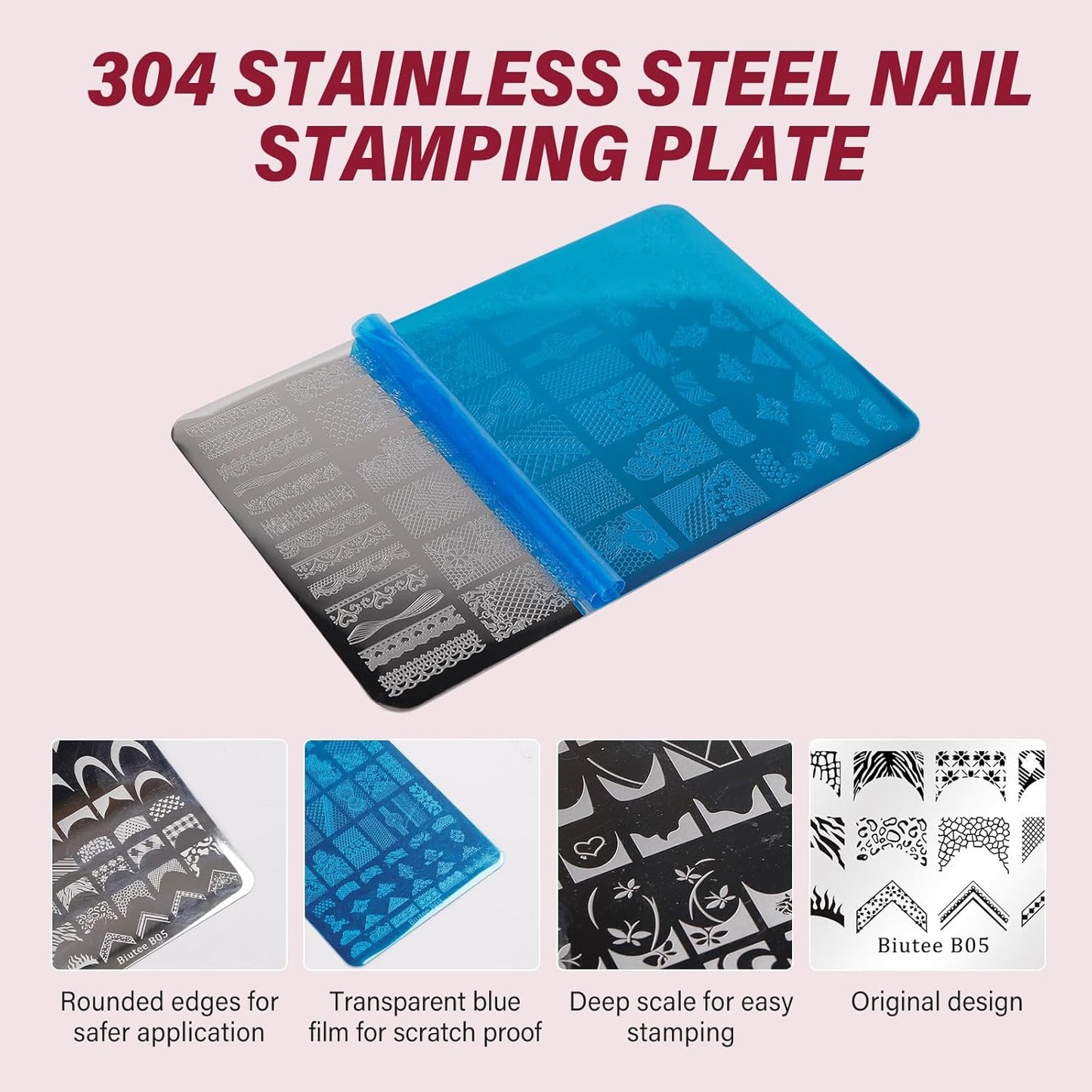 Biutee Nail Stamping Plates 2Pcs French Tip Stamp Plate 110 Patterns Nail Stamping Kit With Silicone Stamper Scraper Large Lace Line Flower Nail Art Stamping Template Christmas Holiday Gift for Women