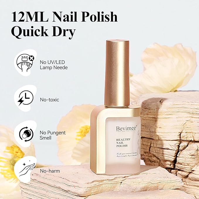 Quick Dry Nail Polish Air Fast Drying, Sheer Milky White Regular Color Nail Art Polish Natural Translucent Nail Lacquer Water Based Nail Polish Fingernails No Required UV LED 12ML