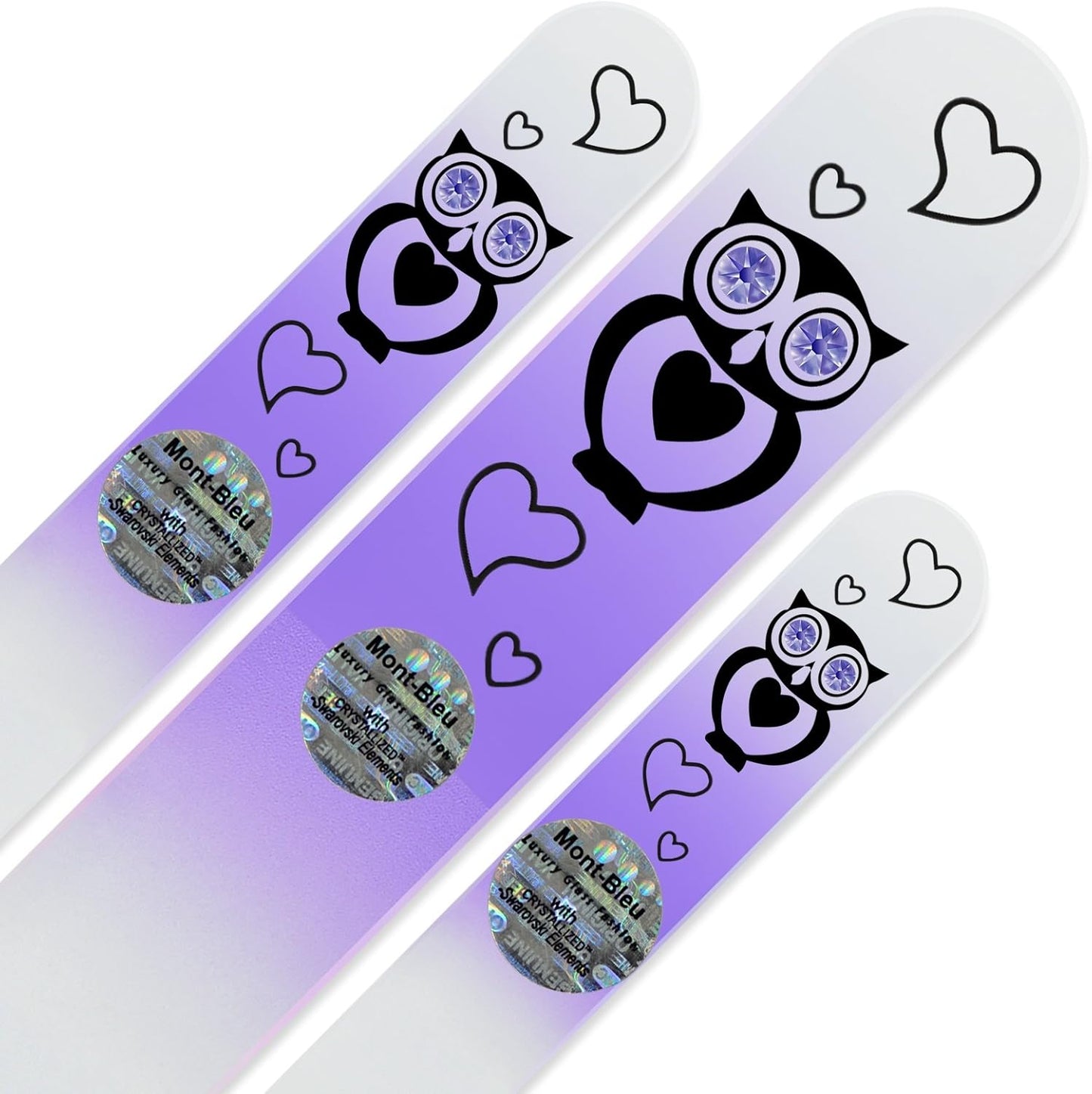 Mont Bleu Set of 3 Owls Crystal Nail Files hand decorated with crystals - Handmade - Czech Tempered Glass