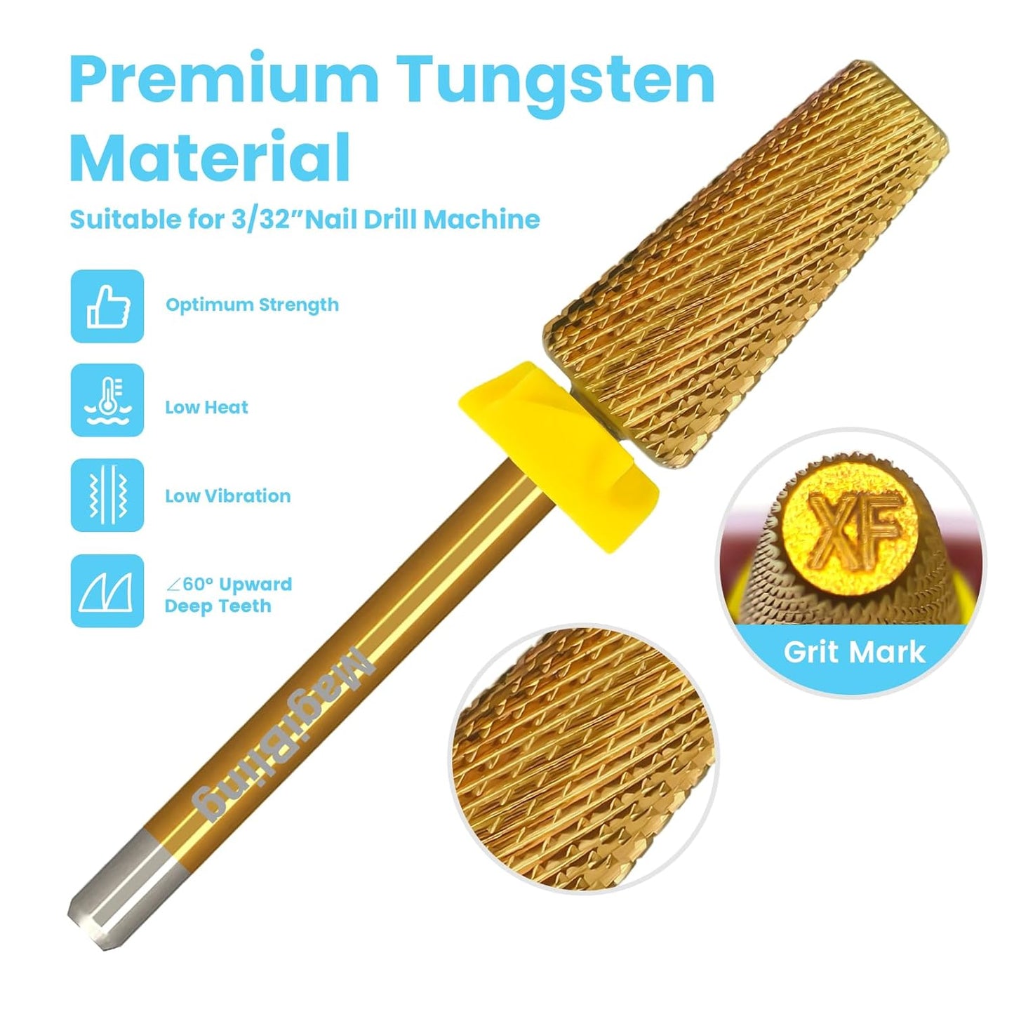 Super Cut Tapered Barrel Nail Drill Bits, 3/32'' Professional Tungsten Carbide Bits, Remove Hard Gel Fast, Right Hand, Suitable for Long Acrylic Nails Gel Polishing, Extra Fine.