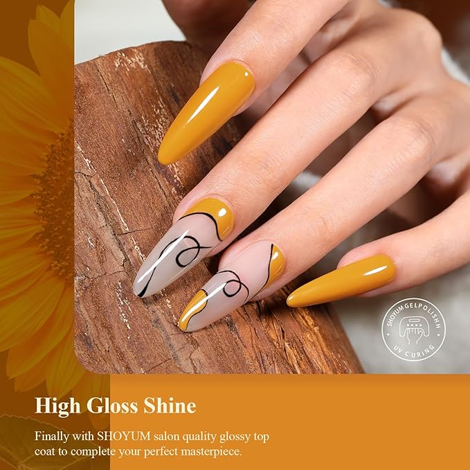 Gel Nail Polish 15ml, Fall Autumn Orange Yellow Color Soak Off UV LED Long-Lasting Nail Gel Polish Nail Art Home DIY Manicure Nail Salon