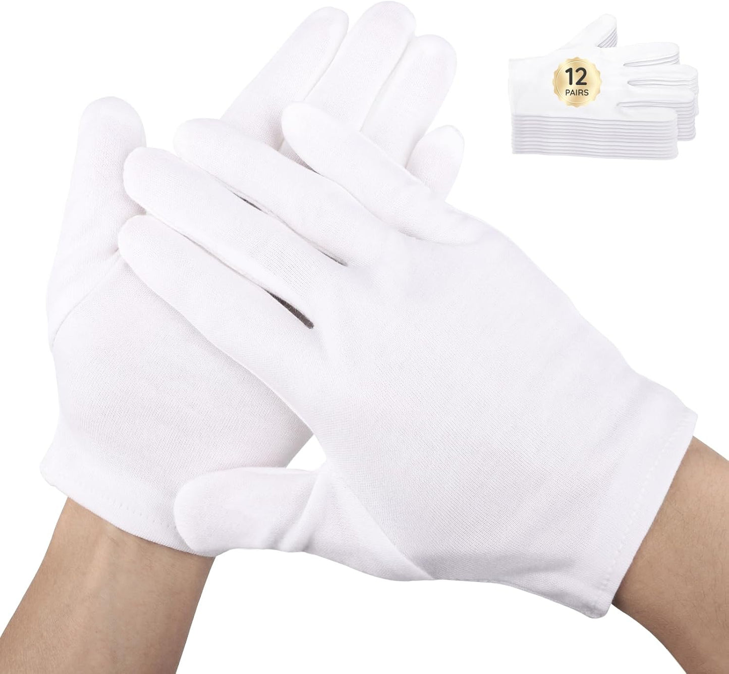 Segbeauty 24 Counts Moisturizing Gloves for Dry Hands, Cotton Hand Gloves Moisturizing Overnight, Washable White Gloves for Art Handling, Sleeping Gloves Thick Cotton Gloves for Men & Women Small
