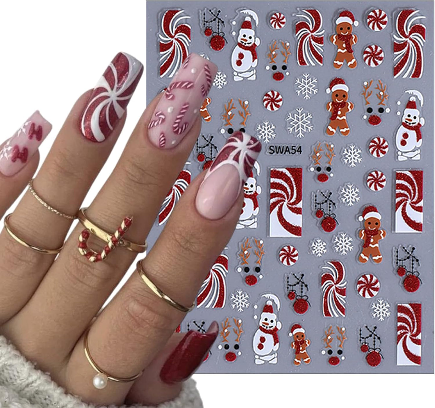 8 Sheets Cartoon Christmas Nail Art Stickers 3D Self-Adhesive Snowflake Snowman Nail Stickers Glitter Christmas Lamp Ball Nail Decals Acrylic Nail Supplies for Women Girls DIY Manicure Decoration