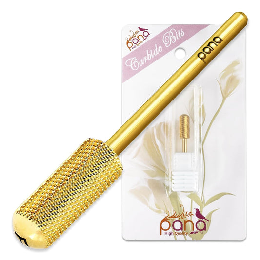 PANA 3/32" Shank Size Smooth Top Small Barrel Carbide - Nail Drill Bit for Dremel Machine Manicure Pedicure Nail Salon Tools Gel Polish & Acrylics Removal (Gold, Fine)