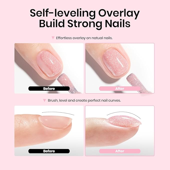 Beetles Rubber Base Gel Nail Polish – Glitter Nude Pink Builder Base Coat for Natural Nails, Nail Strengthening, Long-Lasting Soak Off UV LED Gel Gift for Women