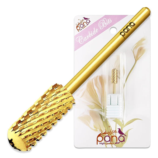 PANA 3/32" Small Smooth Round Top Safety Carbide Nail Drill Bit for Gel Polish & Acrylic Removal Nail Salon Manicure Pedicure Electric File Tools (Small Barrel - Gold, 2X Coarse)