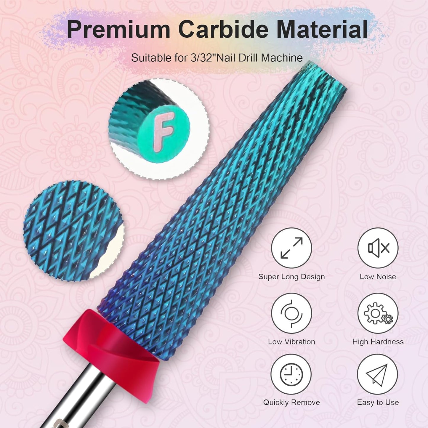 Depvko Super Long 5 in 1 Nail Drill Bits, 3/32'' Carbide Tungsten Bits, Two Way Rotate Professional Advanced Safety Bits for Nail, Fast Remove for Manicure Pedicure (Long 5in1-Blue, Fine-F)