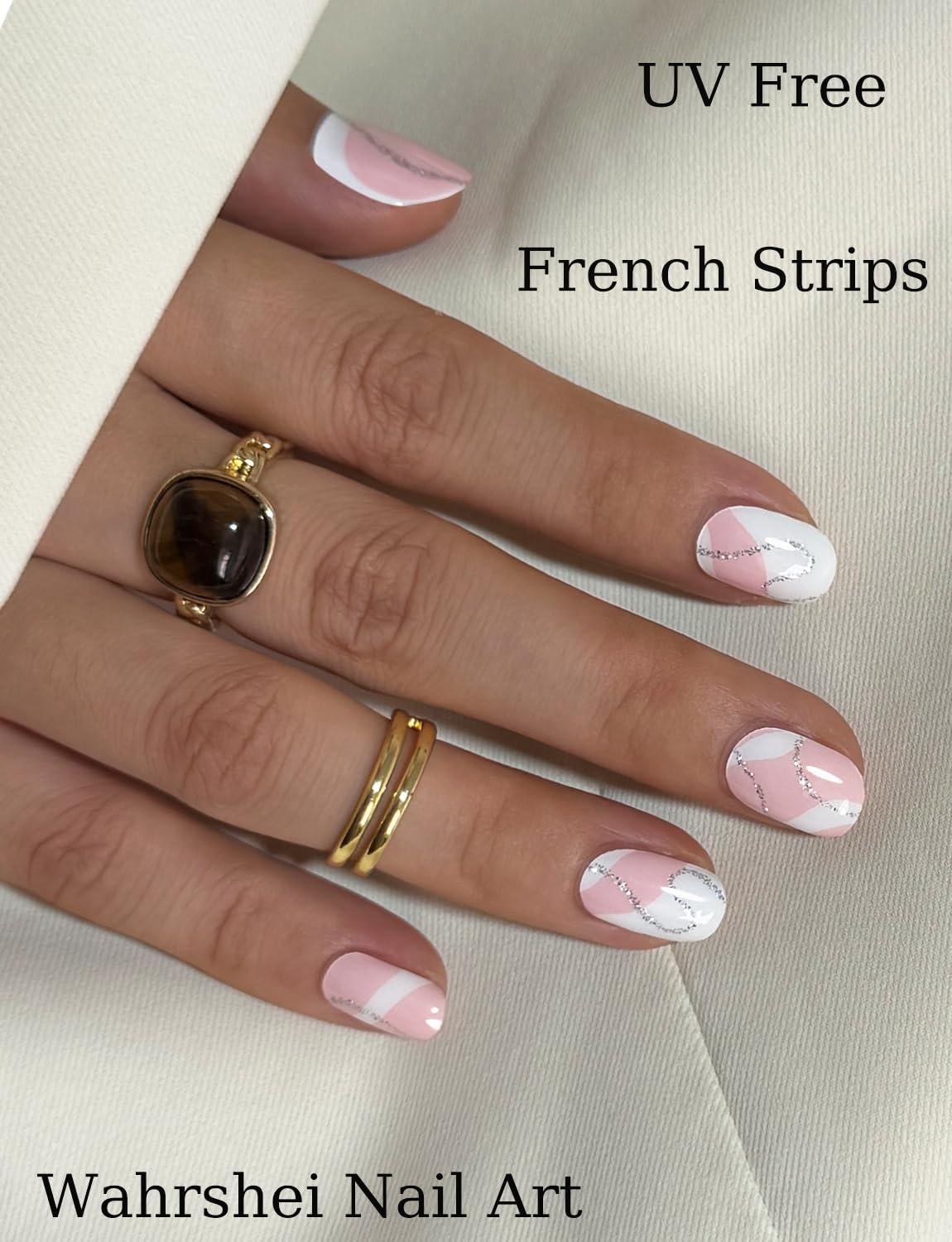 Gel Nail Strips No UV, Nude Geometry, UV Free, Long Lasting Gel Stickers - Contains 22 Wraps, 1 Prep Pad, 1 File