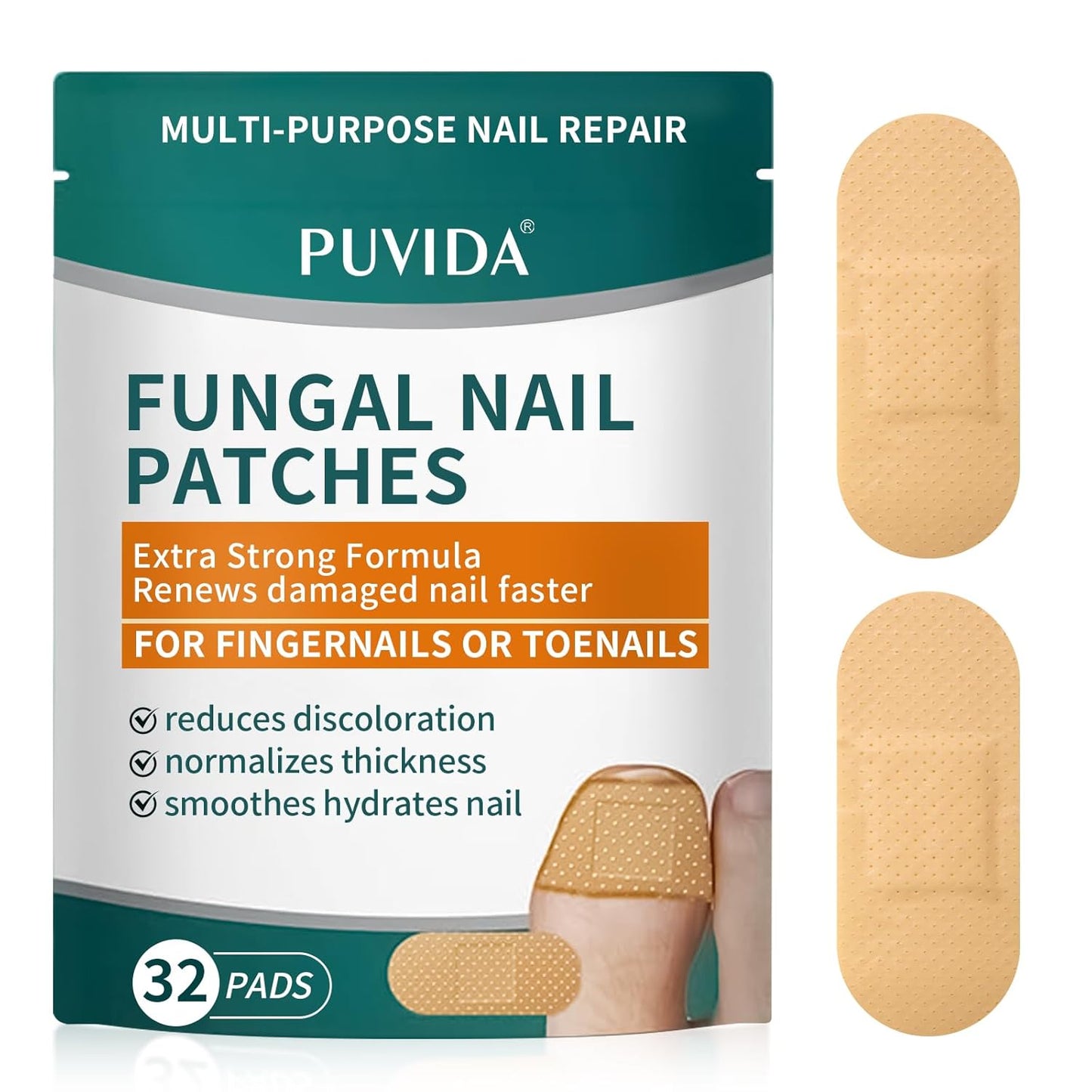 32 Pcs Fungal Nail Patches, Toenail Fungus Treatment Extra Strong Formula, Nail Repair for Damaged Nails, Overnight Renewal for Men and Women