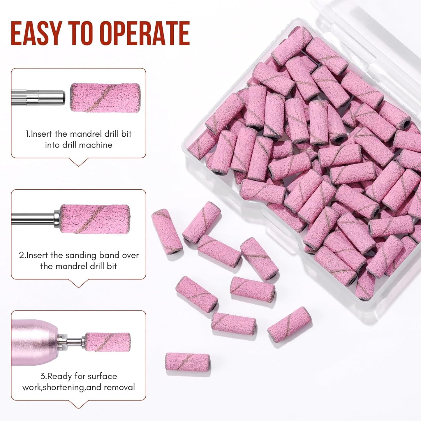 Makartt Sanding Bands for Nail Drill:50 Pcs Small Nail Sanding Files With 2025 Upgrade Design 3.1mm Mandrel Bits,180 Medium Grits (Pink, #180)