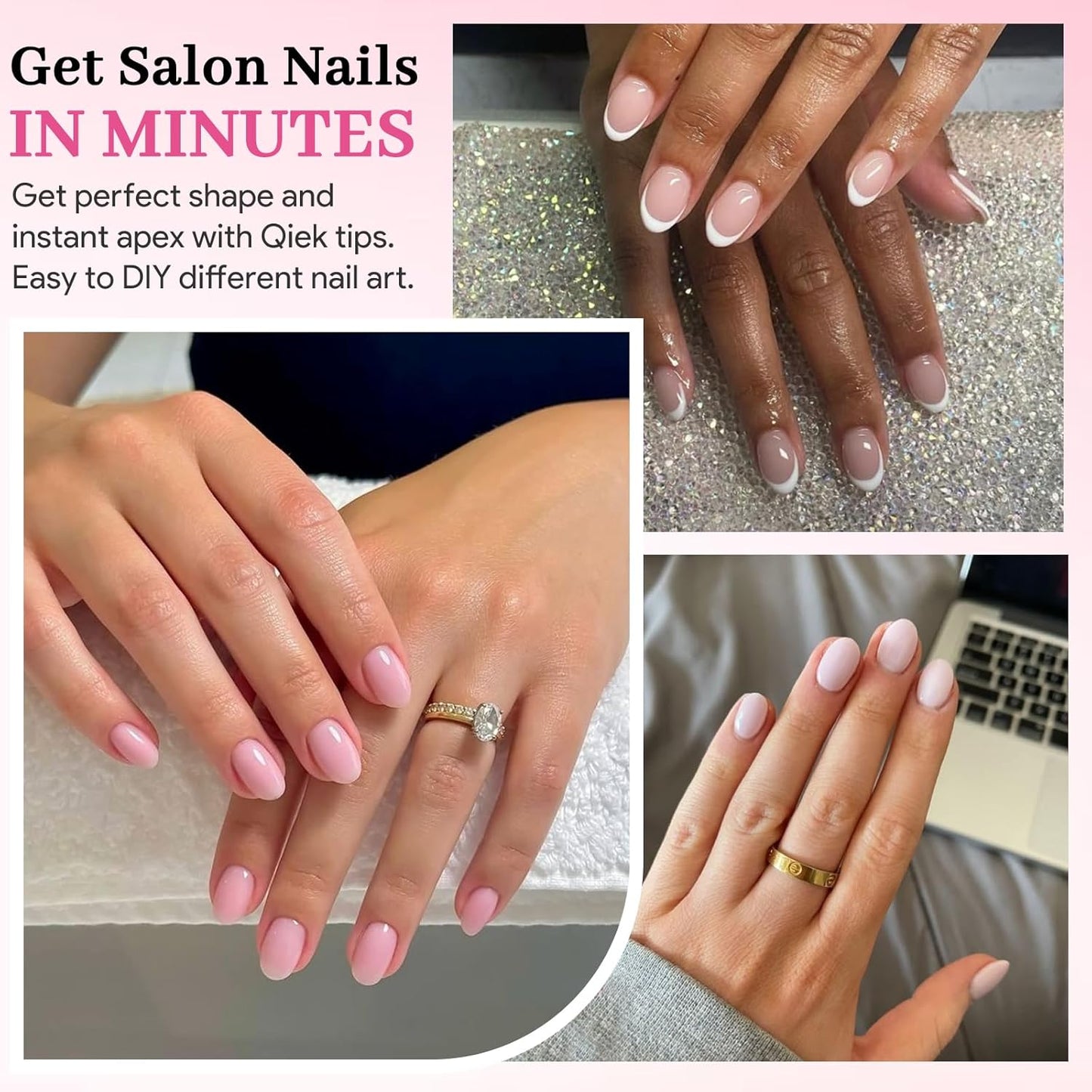 Extra Short Almond Fake Nail Tips, 15 Sizes 240 PCS Clear Half Matte Press On False Nail Tips Pre-shaped Full Cover Gel Nail Acrylic Soft Tip Extensions Thick Long Lasting for Home DIY Nail Salon