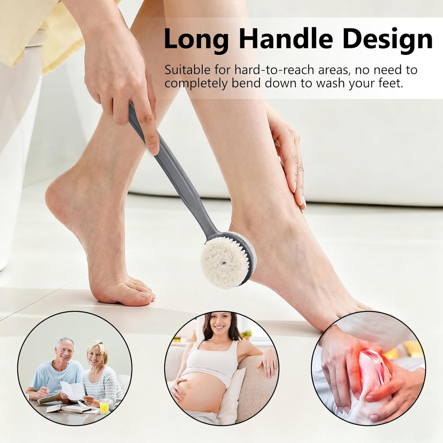 Foot File Callus Remover,Beomeen Pumice Stone for Feet with Long Handle, Hard Skin Callus Remover, 2 in 1 Foot Scrubber, Back Body Brush for Shower Brush Deep Cleansing and Exfoliating (Curved),Grey