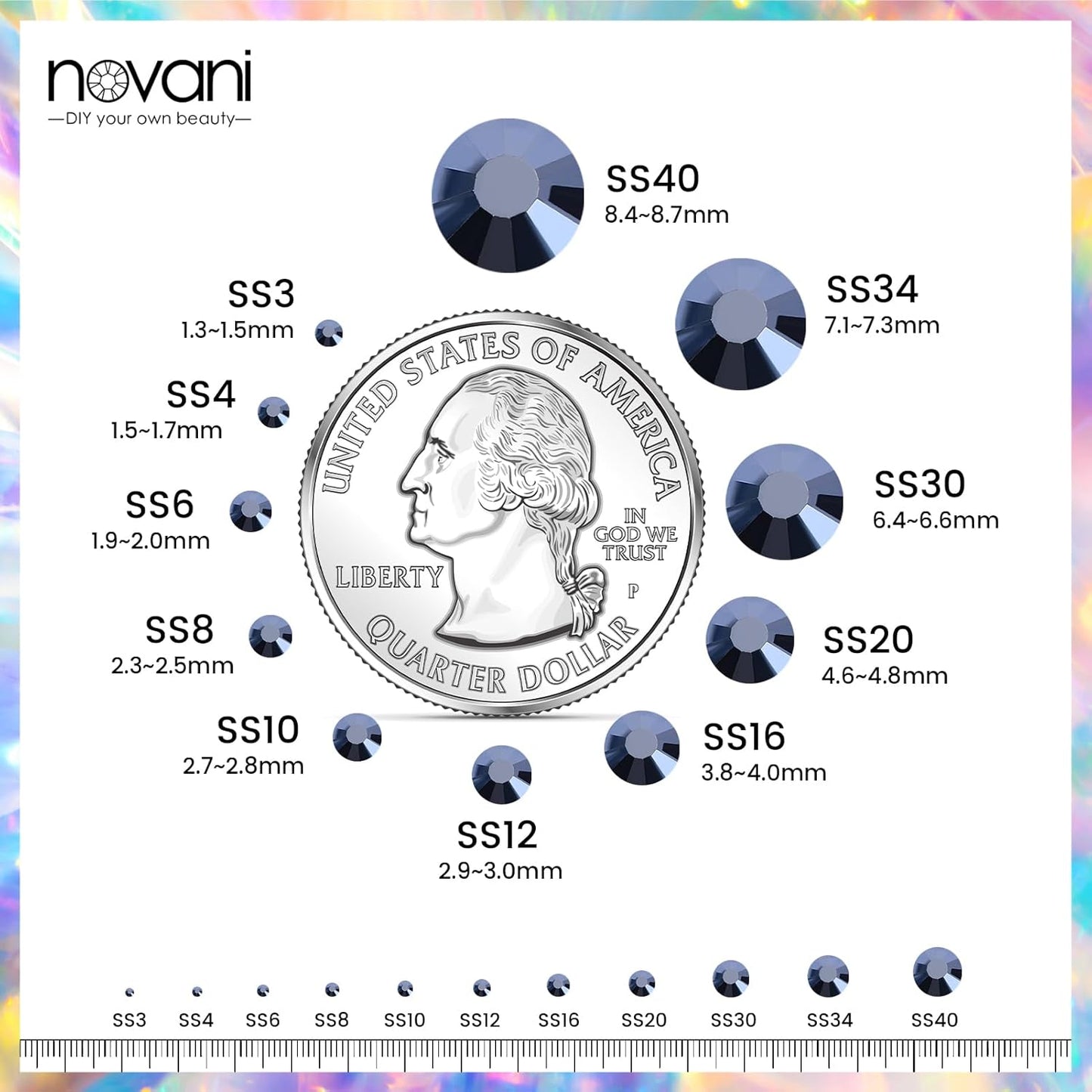 Novani Rhinestones Flatback Rhinestones Glass Gems Stones Jewels Round Gemstones Non-Hotfix Crystal for Crafts,SS20,1440 Pieces,Shiny Black