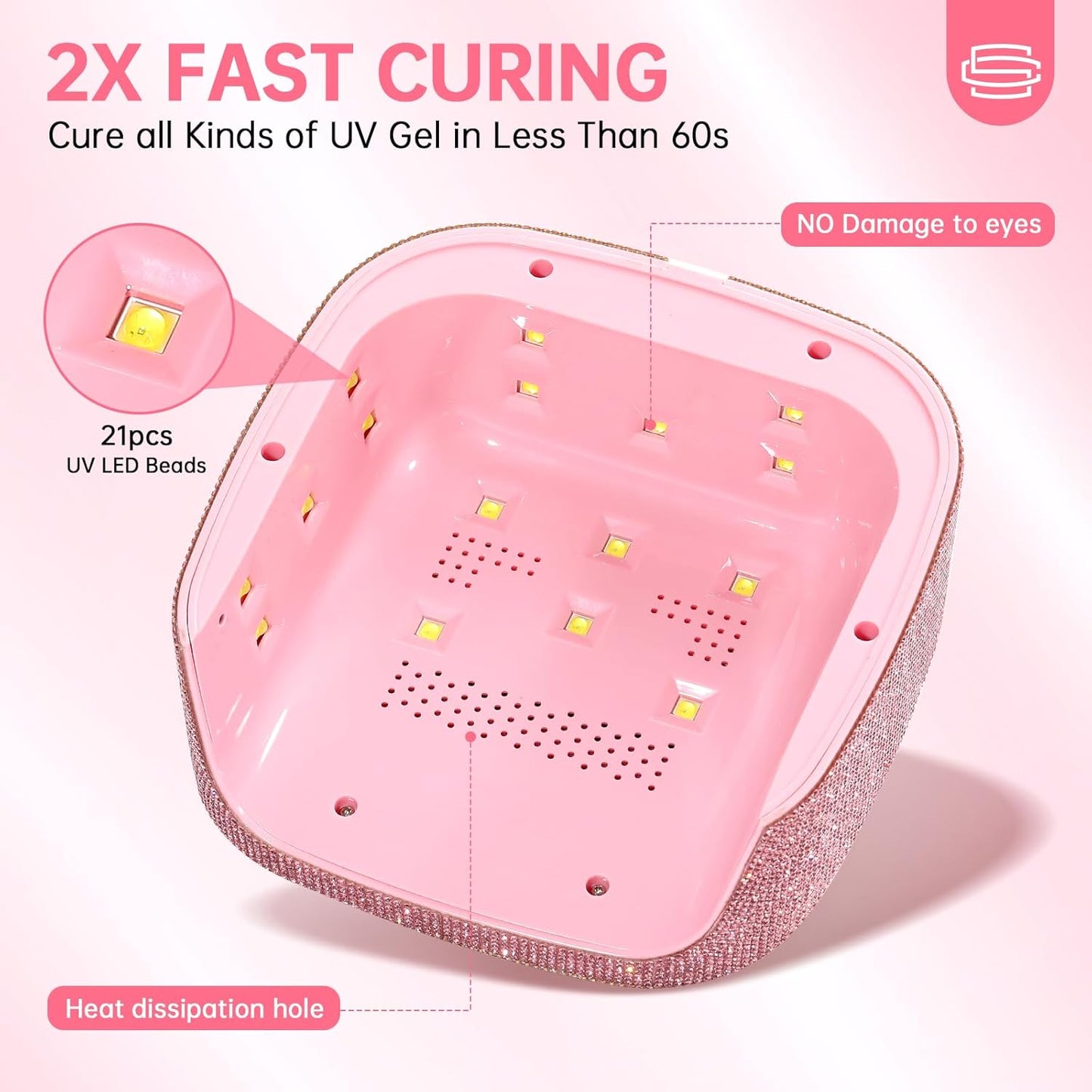 48W UV Light for Nails,Mini UV LED Nail Lamp with 3 Timer Settings, Auto Sensor, Fast Curing for Gel Nails,Nail Dryer Sparkly Gel Nail LCD Display Home Use DIY (Pink Diamond)