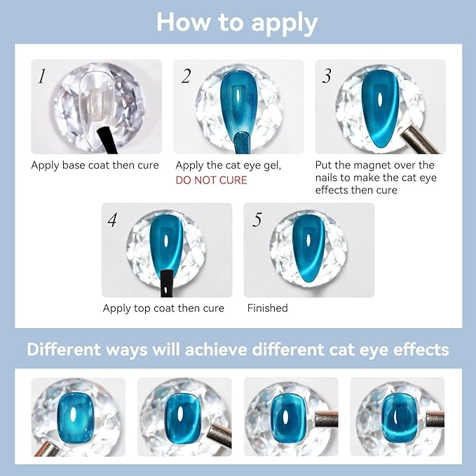 Cat Eye Gel Nail Polish, Sea Blue Jelly Glass Magnetic Nail Polish Magic Holographic Effect, Glitter UV Gel Sparkle Crystal Color for Nail Salon DIY At Home