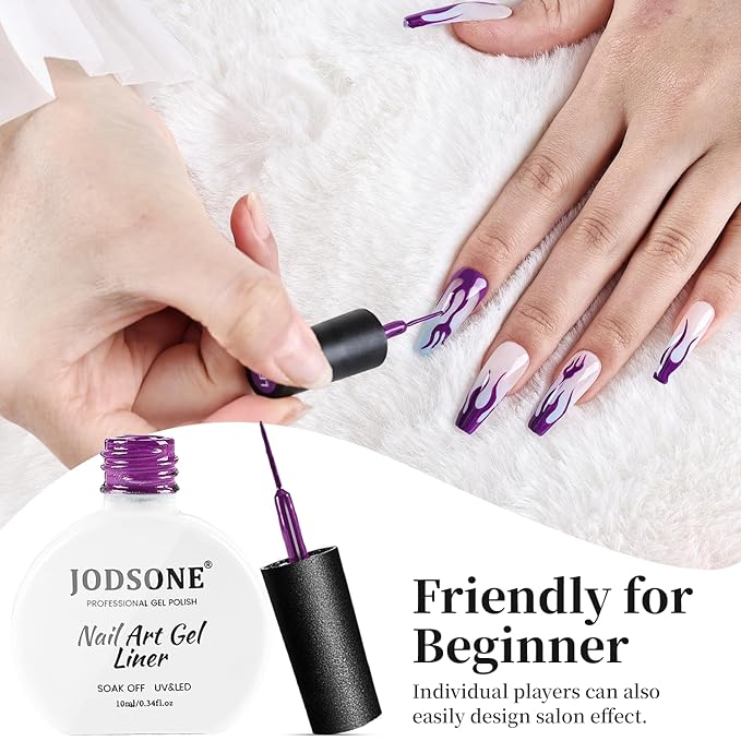 JODSONE 10ml Gel Polish Nail Art Gel Liner Dark Purple Need U V Lamp Cured at Home Salon Design Gift for Girls