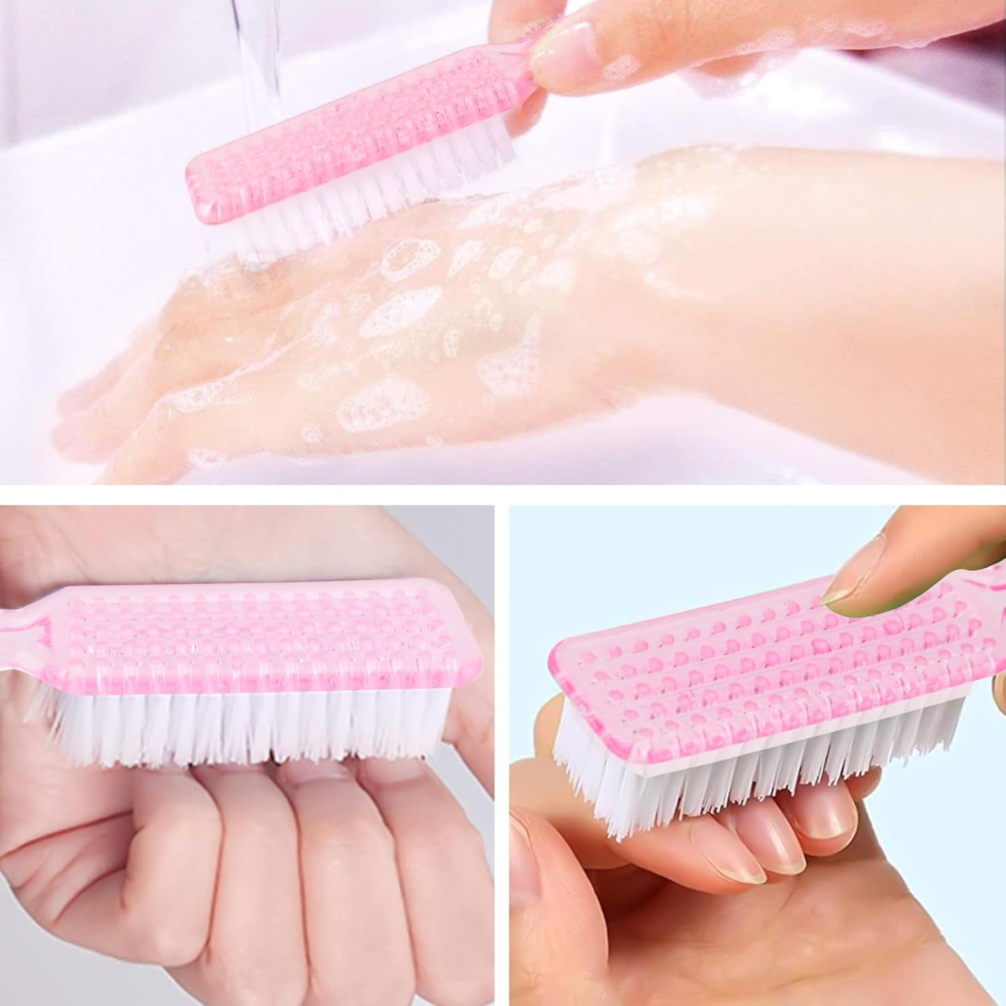 NICEMOVIC 30Pcs Bulk Nail Brush for Cleaning Fingernails, Handle Grip Nail Scrubber Brush, Hand Fingernail Cleaner Brush Manicure Tools Scrub Cleaning Brushes Use for Toe & Nail Cleaning (Clear Pink)