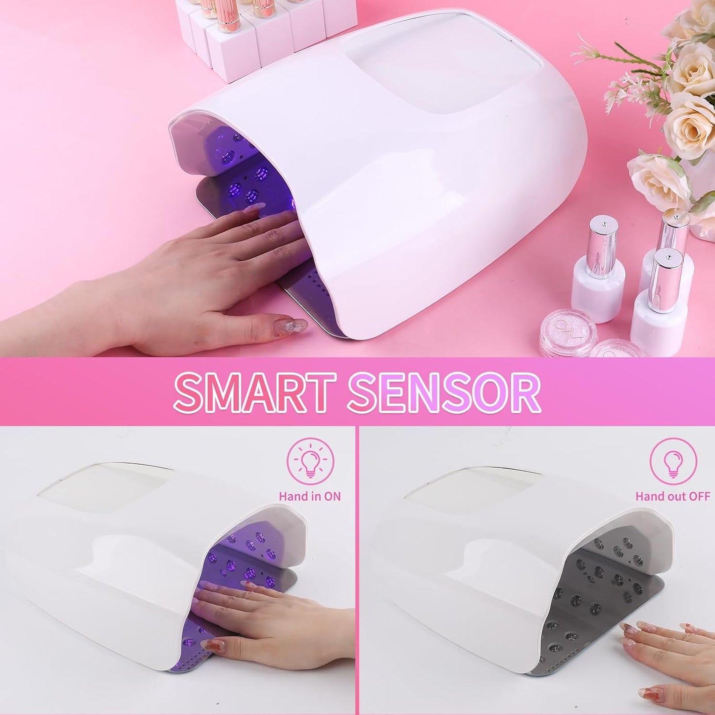 126W Cordless Rechargeable UV LED Nail Lamp,Professional UV Light for Gel Nails Gel Curing Lamp with 4 Timer Setting Auto Sensor, LED Nail Dryer for Fingernail and Toenail Home (WHITE01)