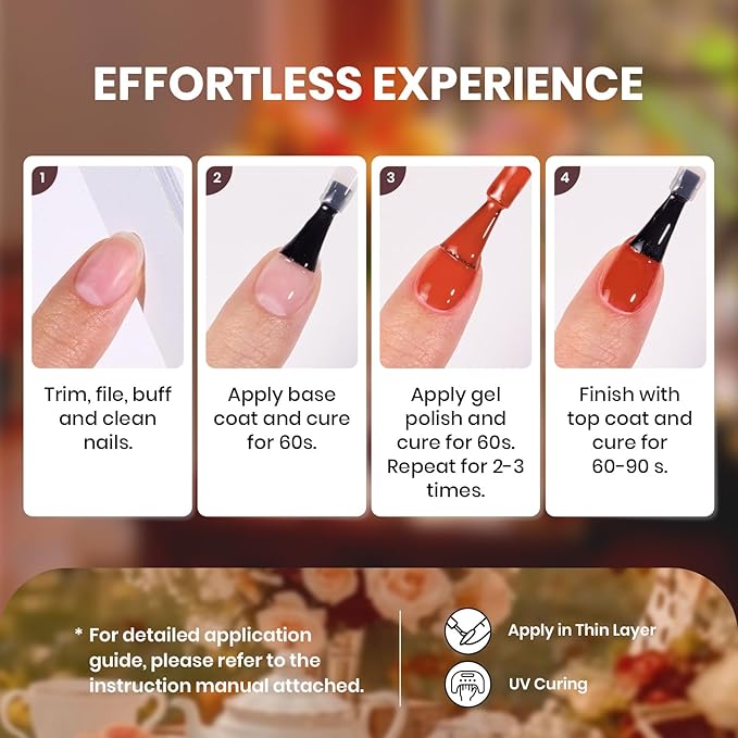 Beetles Fall Gel Polish Set - Toy Eden Gel Nail Polish Set 20 Colors Brown Orange Red Purple Glitter Shell Shread Green Nude Blue 24pcs with Base Coat Glossy Matte Top Coat Gifts for Women