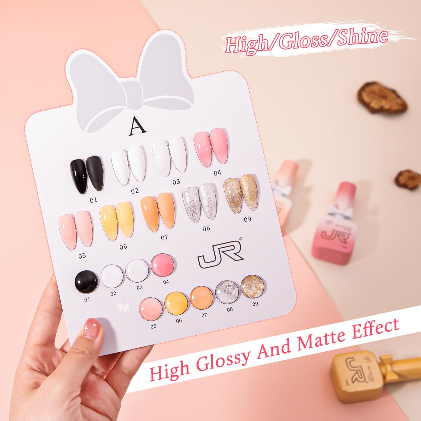 JR 9pcs 15ml Gel Polish Set Black Milky White Nude Pink Glitter Color Jelly Gel Polish Kit UV LED Soak Off Polish Nail Art Manicure Salon DIY Home