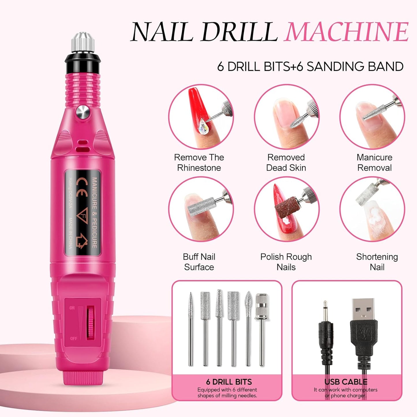 Acrylic Nail Kit with Drill with U V Light Clear/White/Pink Acrylic Powder Professional Nail Kit for Beginner with Everything 100PC Tips Brush Starter DIY Home Salon