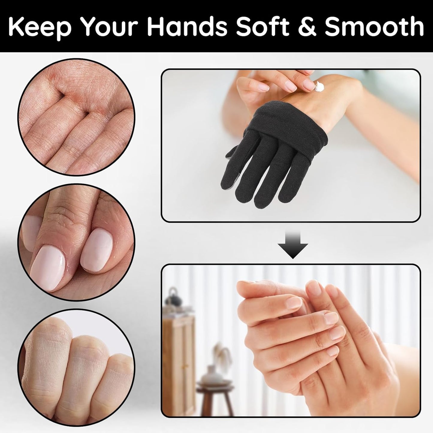 Segbeauty 20 Counts Elastic Cotton Work Gloves Black with Touchscreen Fingers, 10 Pairs Sleep Moisturizing Lotion Gloves Overnight for Women with Elastic Band, Gel Spa Cotton Work Glove for Arts Coins