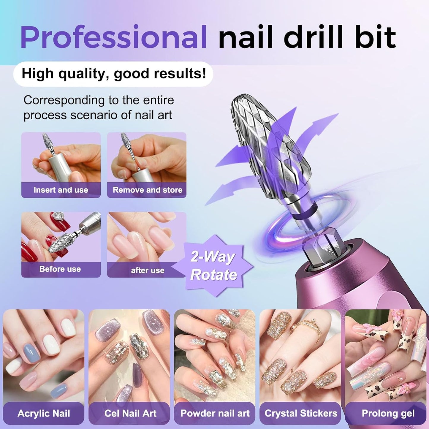 Fantexy 3/32" Carbide Nail Drill Bit - Remove Acrylic Hard Gels Quickly and Safely,Professional Cone Tungsten Drill Bits Set Nail File Acrylic for Manicure,Pedicure,Cuticle Cleaner (Extra Coarse - XC)