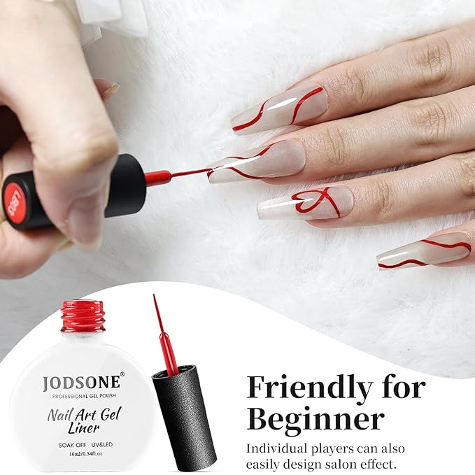 JODSONE 10ml Nail Art Gel Liner Red Gel Nail Polish Need U V Lamp Cured with Thin Brush Gift for Girls at Home DIY