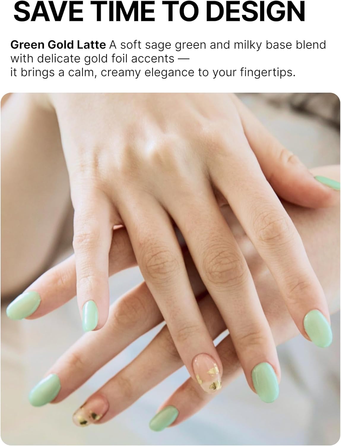 UUUUUU Semi Cured Gel Nail Strips | Salon-Quality | UV Free Gel Nail Wraps for Women | Easy Peel&Stick | Long-Lasting up to 14 Days | 28 Strips Set+File & Wipes | Gift-Ready (Green Gold Latte)