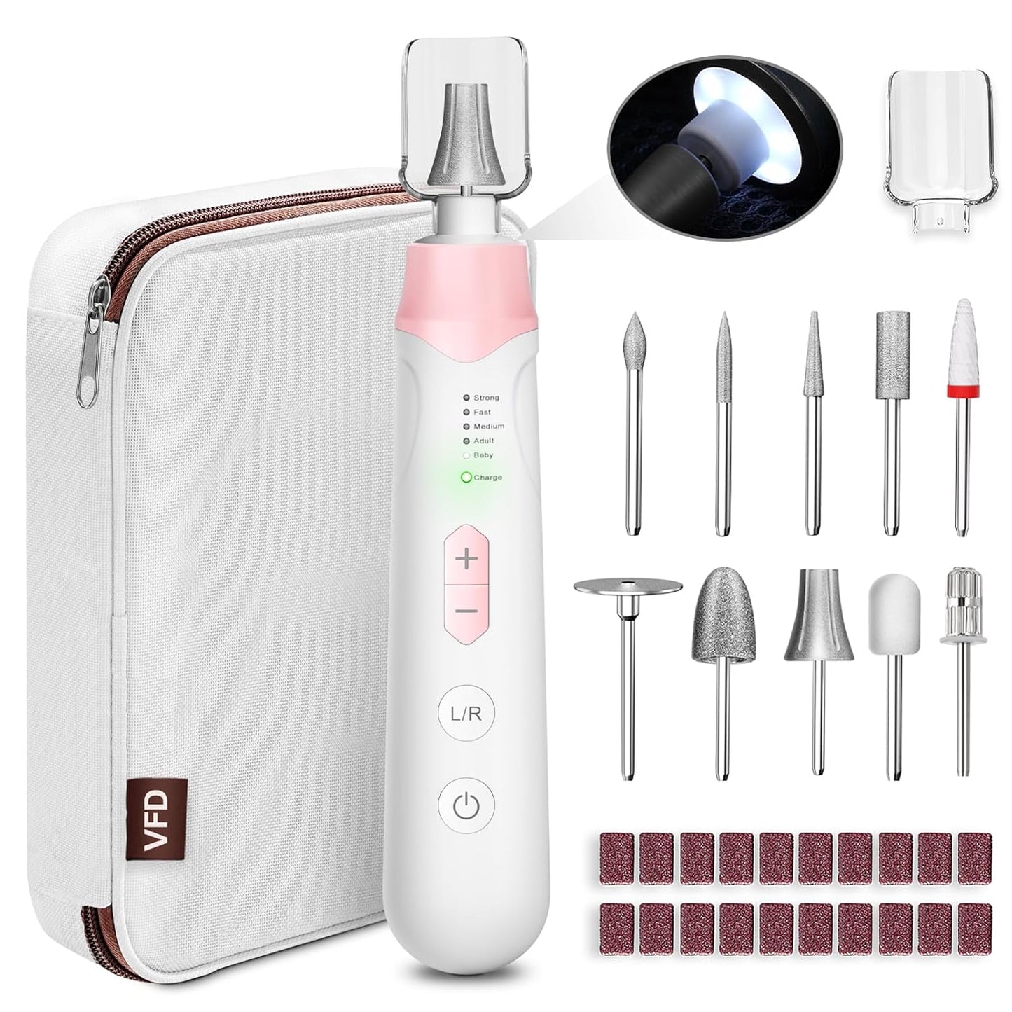 Electric Nail File Drill, Cordless 2000 mAh Rechargeable Nail Filer Electric, Portable Nail Dril Machine Drill for Nails Acrylic Manicure and Thick Toenails Buffer Grinder Care Professional (Pink)