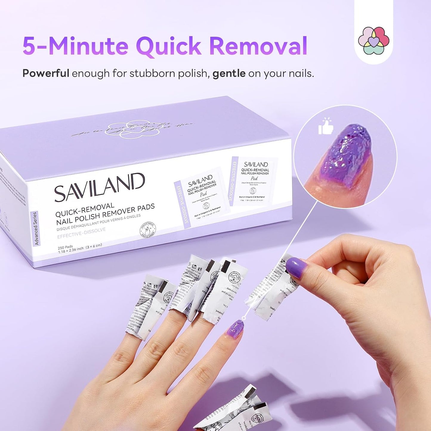 SAVILAND Advanced Gel Nail Polish Remover Pads: 250Pcs Gel Nail Polish Remover For Nails Quick Removal Travel-Friendly Soak Off Larger Wipes More Quantity For Salon Nail Supplies