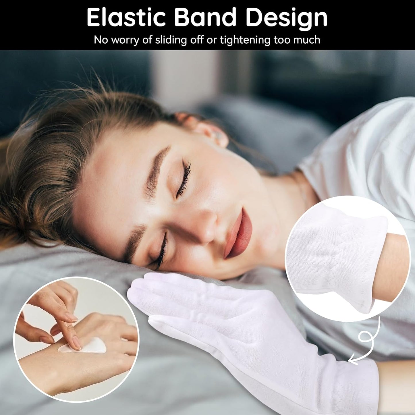 Segbeauty Moisturizing Gloves - Overnight Hand Gloves with Elastic Band, 12 Counts for Men, Women & Art Handling, 6 Pairs Sleep Moisture Lotion Gloves for Dry Hands