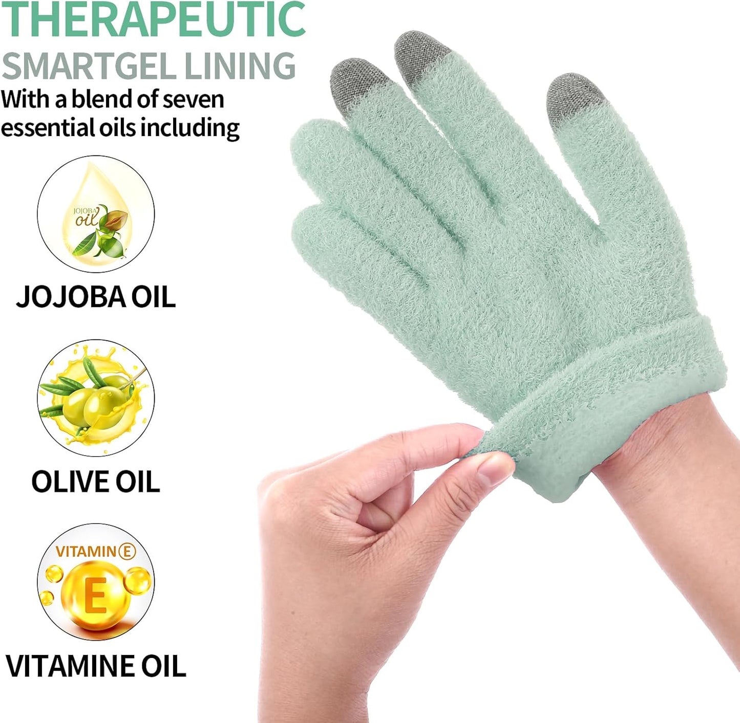 SPA Gloves for Dry Hands Overnight Moisturizing Gloves with Good Lining, Touch Screen Moisturizing Gloves for Women & Men Reusable Cotton Gloves for Eczema for Sleeping (Green)