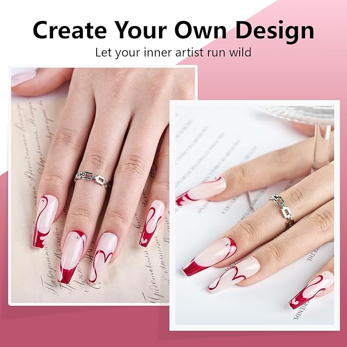 JODSONE 10ml Nail Art Gel Liner Dark Red Gel Nail polish at Home Salon Design with Thin Brush Need U V Lamp Cured