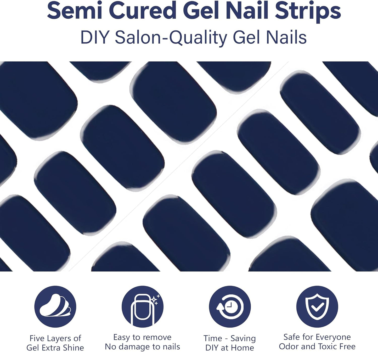 Semi Cured Gel Nail Strips - Dark, Patterned, Works with Any UV/LED Lamps, Salon-Quality, Long Lasting, Easy to Apply & Remove(Cream Indigo)