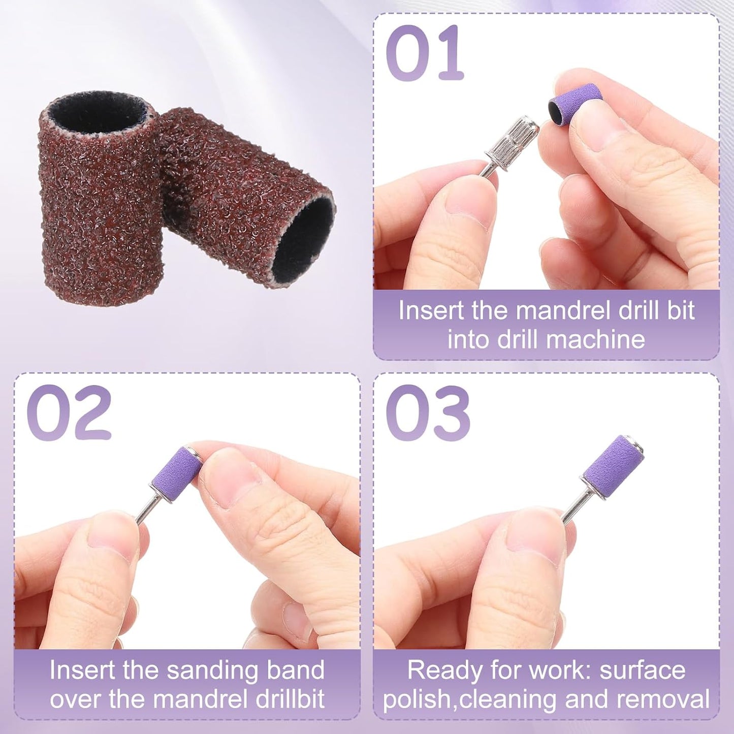 HARFINGTON 211pcs Small Sanding Bands 80/120/180 Grit for Nail Drill Bits Mini Sanding Band with 2.35mm Mandrel for Nails Gel Manicures Brown