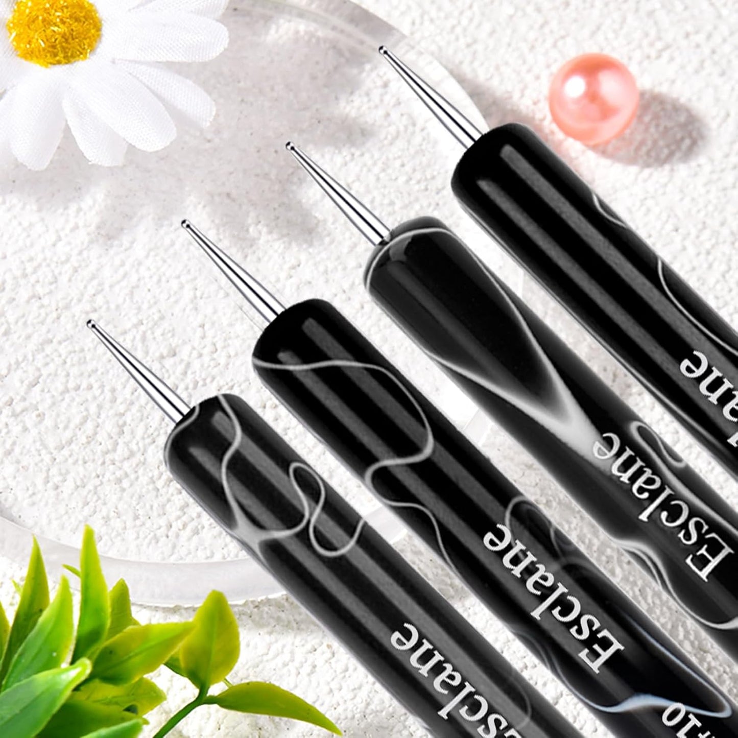 French Manicure Brush, Esclane 2 Way French Nail Brush with Dotting Tool for Manicure Cuticle Clean Up Nail Art Design, French Tip Brush (Black, #10)