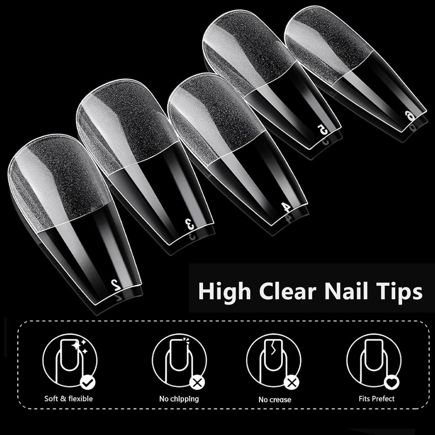 AddFavor 600pcs Coffin Nail Tips, Medium Coffin Soft x Gel Nail Tips Clear Fake Nails Ballerina Full Cover Acrylic Nails Tips for Extension Nail Manicure Salon Home DIY