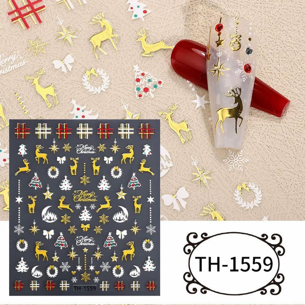 Christmas Nail Art Stickers Decals Xmas Tree Elk Self-Adhesive Xmas Nail Decals Nail Art Supplies 6PCS Crystal Ball Bow Star Antler Christmas Nails Design Manicure Sliders for Holiday Nail Decorations