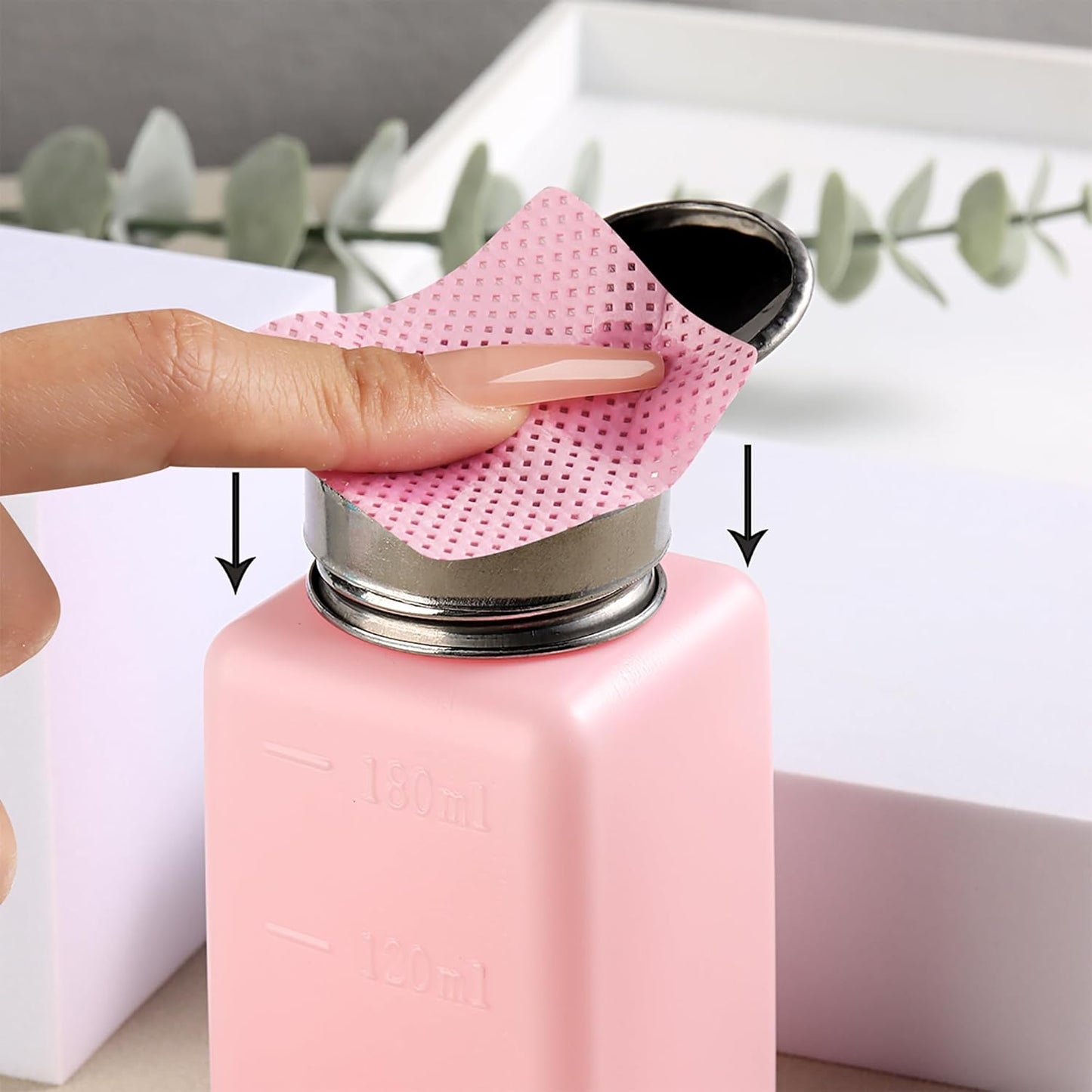 Pump Dispenser 180ml Metal Push Down 200Pcs Lint Free Nail Wipes Alcohol Eye Makeup Remover Empty Bottle for Nail Polish Remover