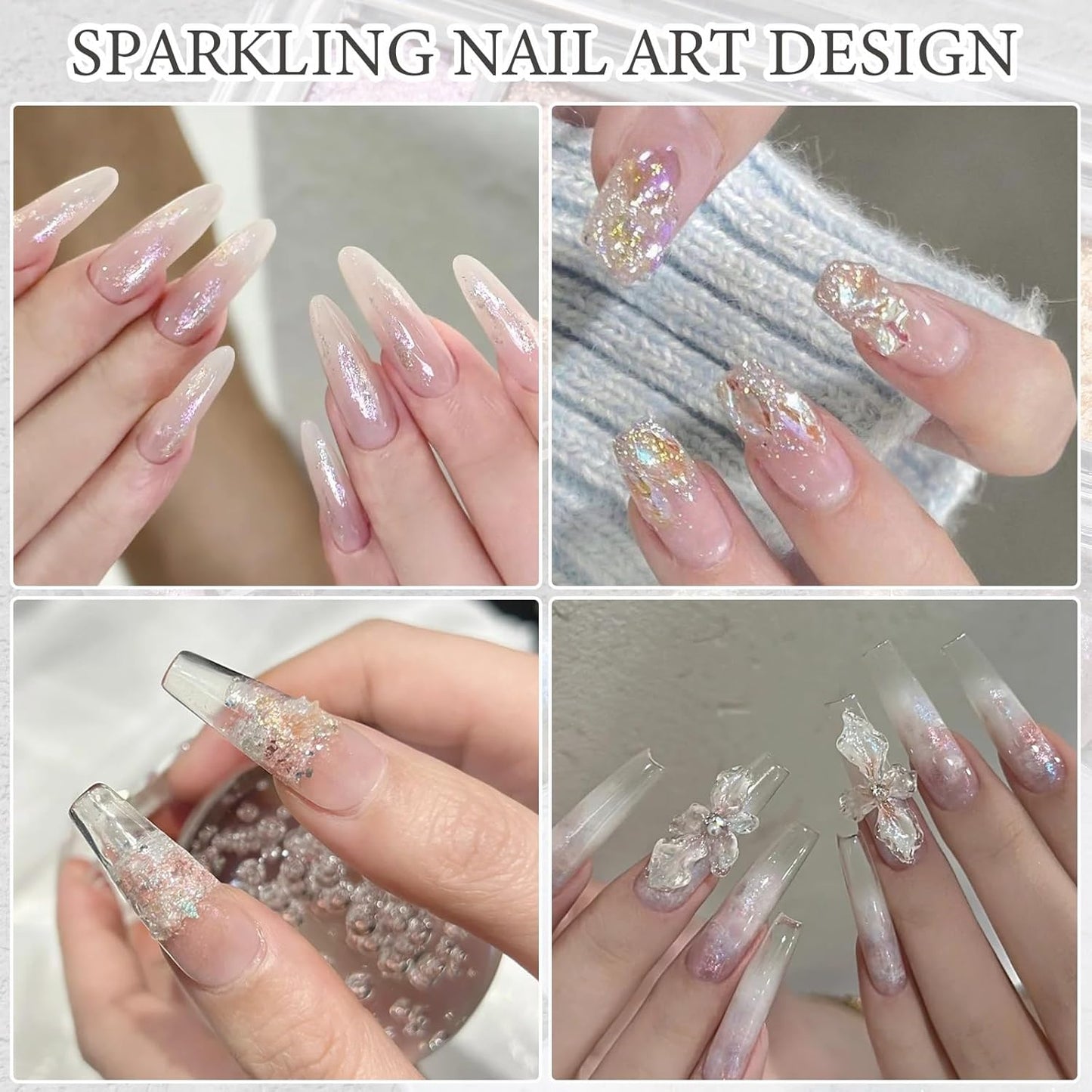 Holographic Mermaid Nail Glitter Foil Sequins 6 Colors Aurora Chameleon Nail Foil Flakes Mud Iridescent Fairy Dust Nail Powder for DIY Paillettes Manicure Nail Art Designs