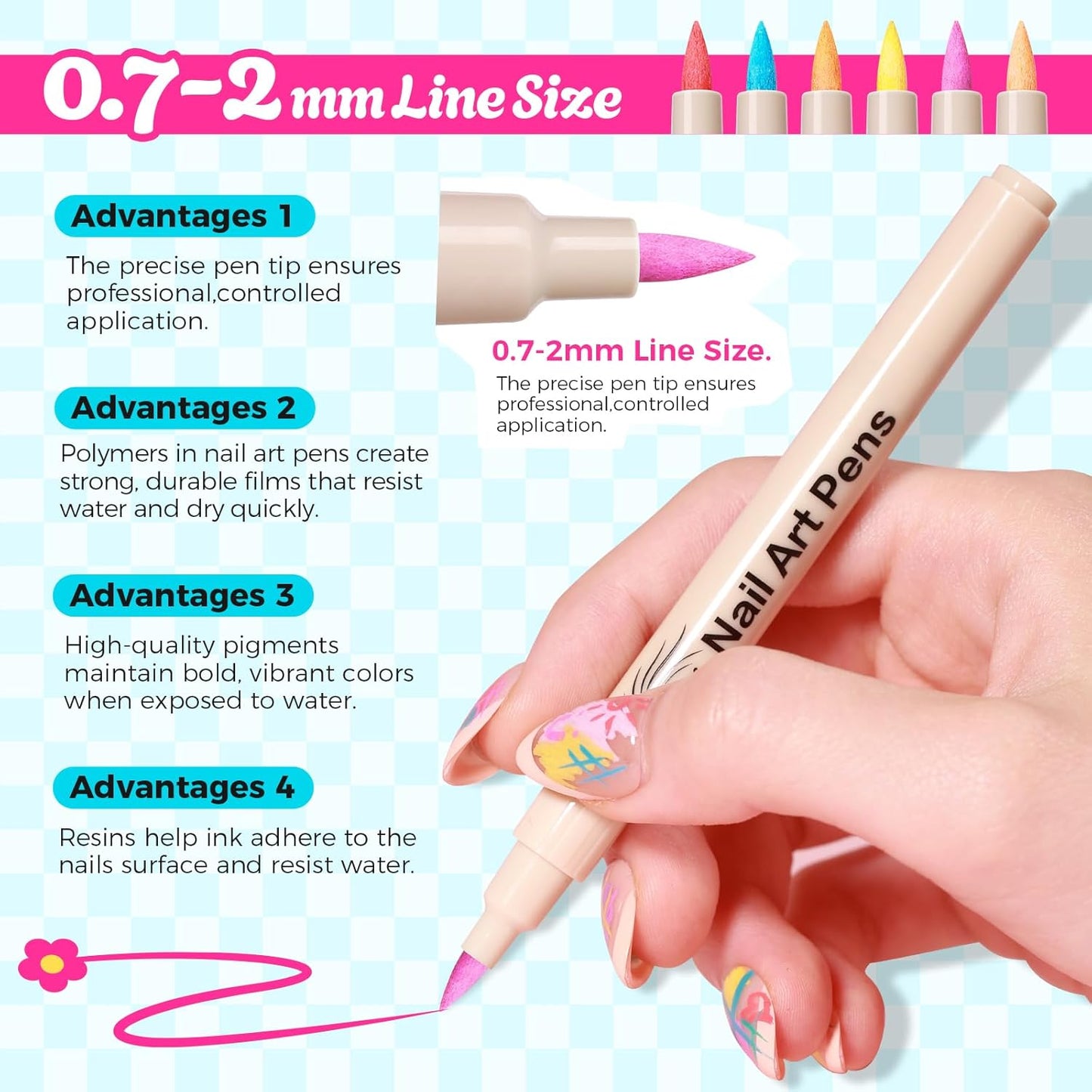 6 Colors Nail Art Pens, 3D Nail Polish Pens Set 0.7mm Quick-Drying Acrylic Paint Markers Dotting Liner Drawing Pens for Nail Design, DIY Home Salon Manicure Tools Halloween Beginners Gifts