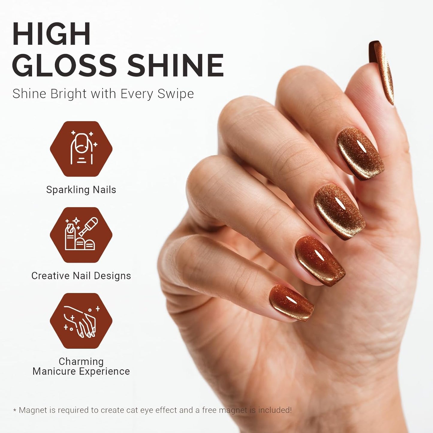 MelodySusie Jeweliver Cat Eye Gel Nail Polish, 0.5 Fl Oz Brown Glitter Holographic Magnetic Nail Polish with Magnet, UV Nail Polish for Nail Art Manicure Salon DIY at Home C6692