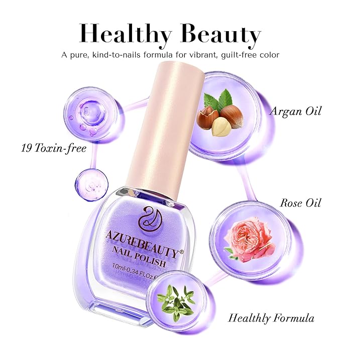 AZUREBEAUTY Nail Polish Set Fast Drying Glitter Pink Purple Spring Summer 4 Colors Lilac Nail Polish Natural Nail Lacquer Fingernail Kit with Top Coat DIY Salon Home